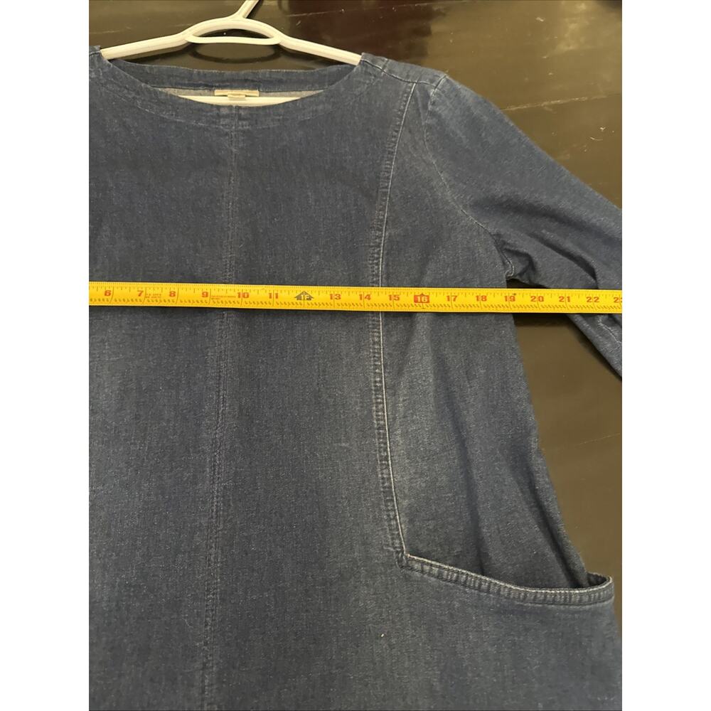 J. Jill Denim Shift Dress Pockets Minimalist Relaxed Cotton Sz Lge PT Dark Wash - Picture 7 of 10